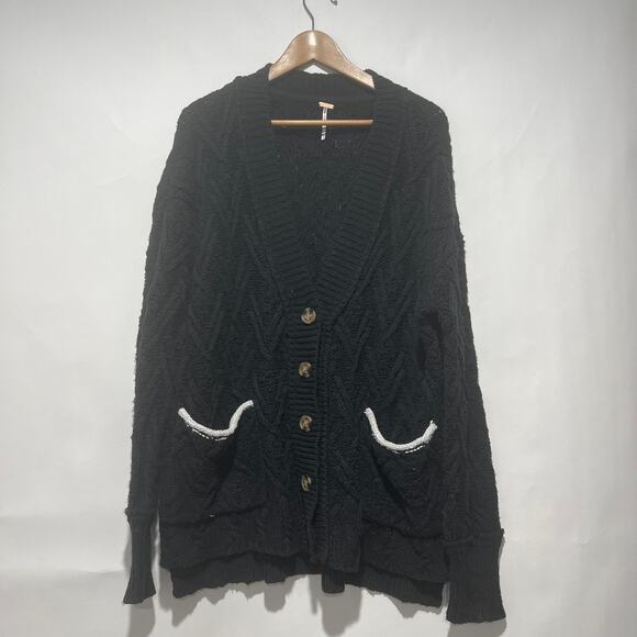 Free People Womens Montana Cable Knit Cardi Cardigan Sweater Black Size S - Picture 4 of 9